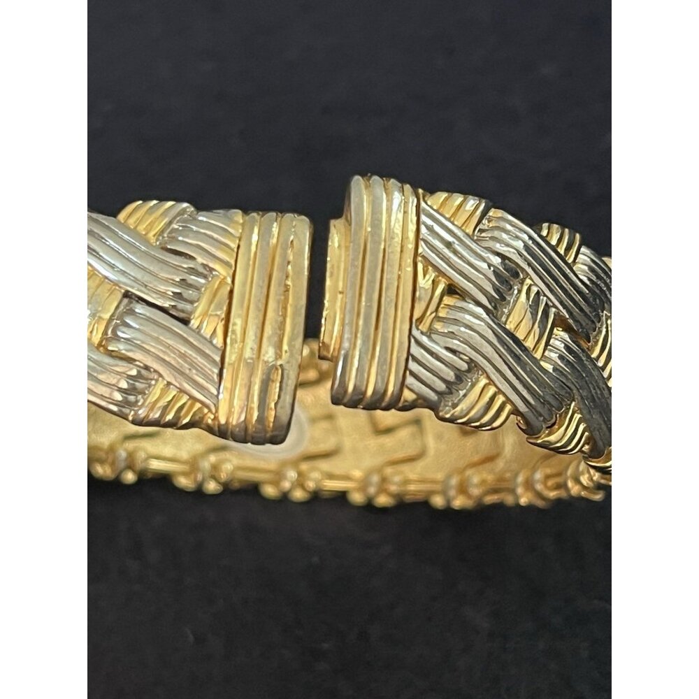 Vtg 90s basketweave braided bracelet cuff bangle gold silver New adjustable - Picture 6 of 13